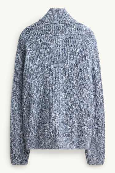 Men - Jumper - cable knit pattern - blue-melange