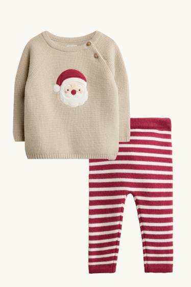 Baby: jongens - Kerstman - babykerstoutfit - 2-delig - beige