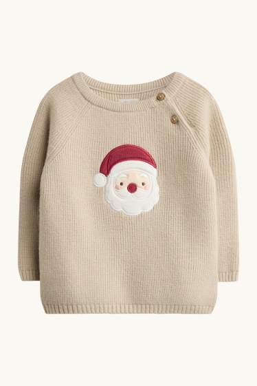 Baby: jongens - Kerstman - babykerstoutfit - 2-delig - beige