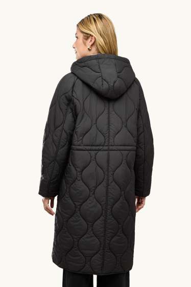 Donna - Cappotto trapuntato con cappuccio - foderato - nero