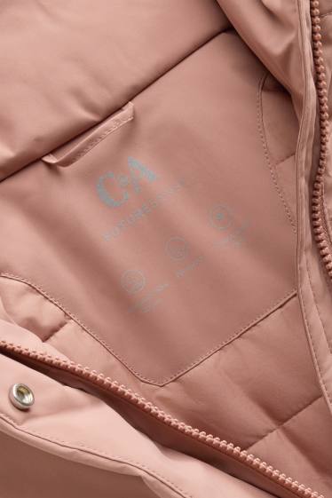 Dames - Sportjas met capuchon - gevoerd - waterdicht - roze