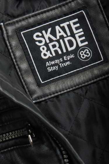 Enfants garçons - Blouson motard avec capuche - matière synthétique - noir