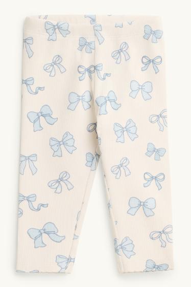 Baby Girls - Bow - baby leggings - ribbed - creme