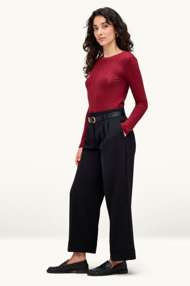 Dona - Pantalons de tela amb cinturó - high waist - wide leg - negre