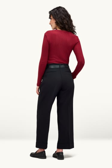 Dona - Pantalons de tela amb cinturó - high waist - wide leg - negre