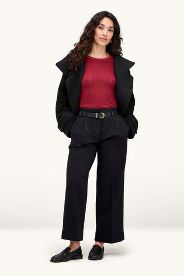 Dona - Pantalons de tela amb cinturó - high waist - wide leg - negre