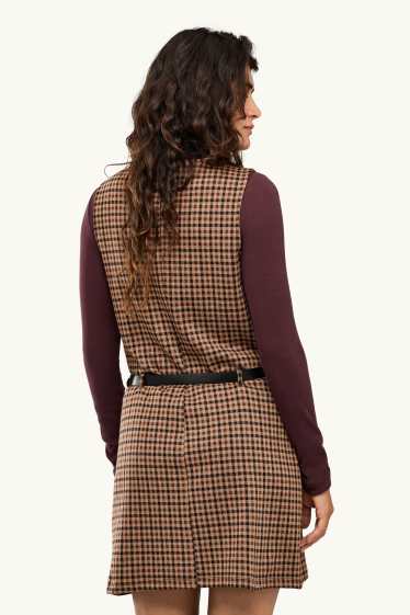 Women - Dress with belt - straight fit - check - brown