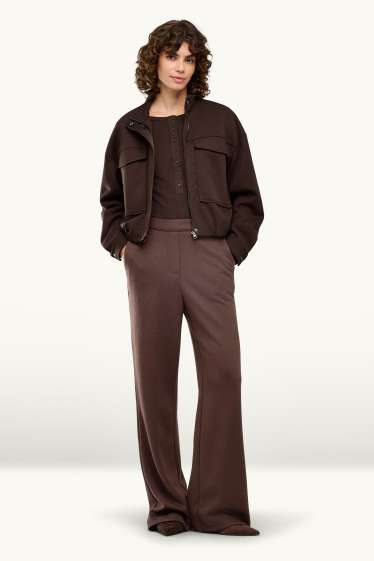 Femei - Pantaloni de stofă - talie înaltă - relaxed fit - maro închis