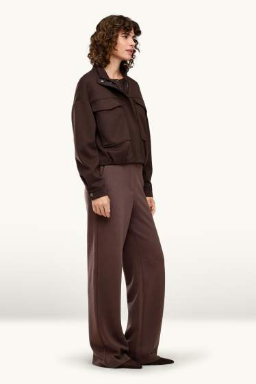 Femei - Pantaloni de stofă - talie înaltă - relaxed fit - maro închis
