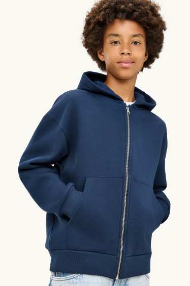 Enfants garçons - Sweat zippé en molleton avec capuche - bleu foncé