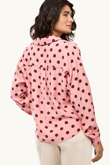 Women - Shirt blouse with knot detail - polka dot - rose