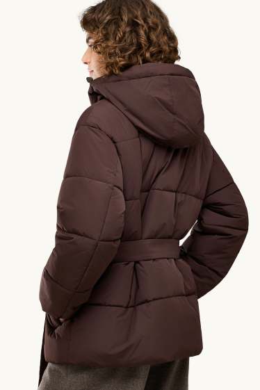 Damen - Steppjacke mit Gürtel - gefüttert - wasserabweisend - dunkelbraun