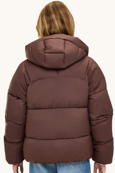 Kinder Mädchen - Steppjacke mit Kapuze - gefüttert - wasserabweisend - dunkelbraun