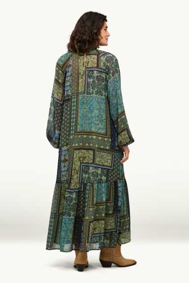 Women - Set - A-line dress and slip - 2 piece - blue / dark green