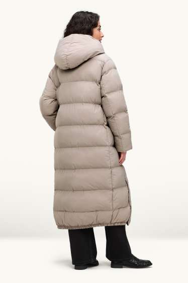 Donna - Cappotto trapuntato con cappuccio - foderato - idrorepellente - beige