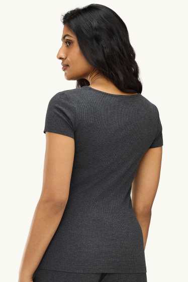 Femmes - Haut de pyjama - finition côtelée - gris anthracite