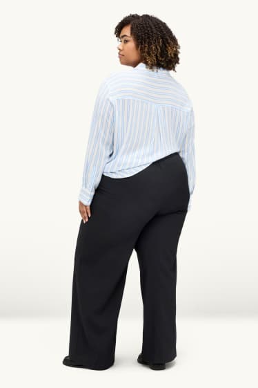 Damen - Stoffhose - High Waist - Wide Leg - schwarz