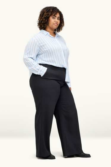Damen - Stoffhose - High Waist - Wide Leg - schwarz