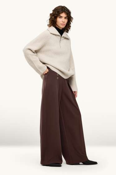 Damen - Stoffhose - High Waist - Wide Leg - braun