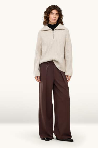 Damen - Stoffhose - High Waist - Wide Leg - braun