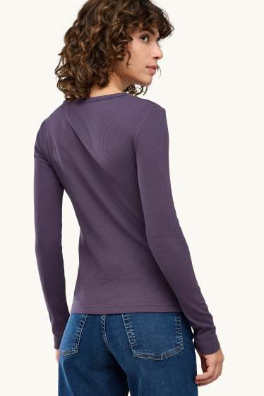 Women - Long sleeve top - slim fit - ribbed - violet
