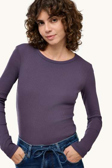 Women - Long sleeve top - slim fit - ribbed - violet