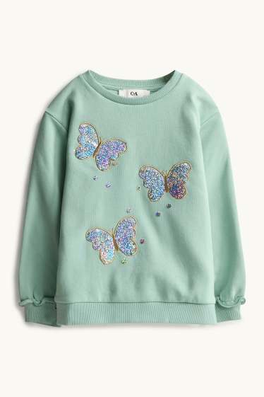 Kinder Mädchen - Schmetterling - Sweatshirt - Glanz-Effekt - grün