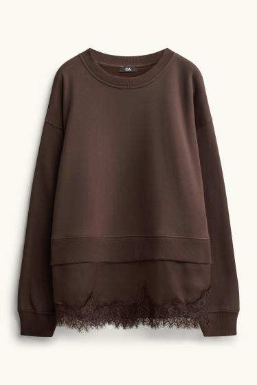Damen - Sweatshirt - 2-in-1-Look - dunkelbraun