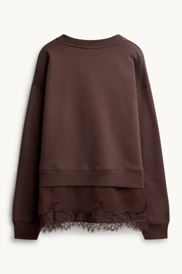 Damen - Sweatshirt - 2-in-1-Look - dunkelbraun