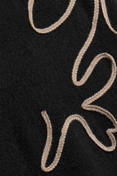 Dames - Gebreide jurk - straight fit - gebloemd - zwart