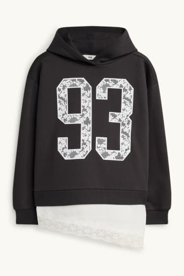 Kinder Mädchen - Hoodie - 2-in-1-Look - dunkelgrau / weiß