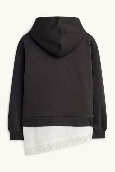 Kinder Mädchen - Hoodie - 2-in-1-Look - dunkelgrau / weiß