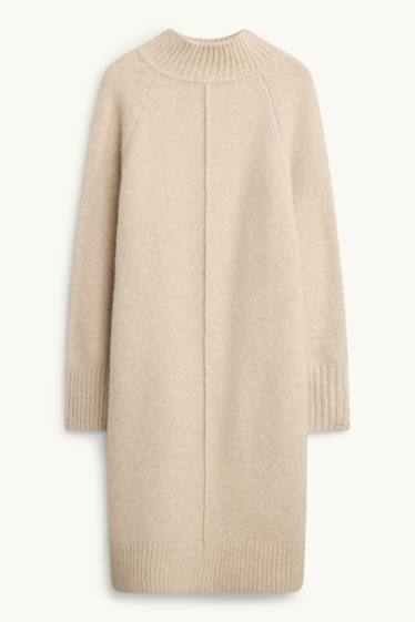 Women - Knitted dress - straight fit - light beige