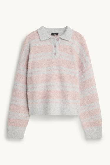 Women - Jumper - striped - gray / pink
