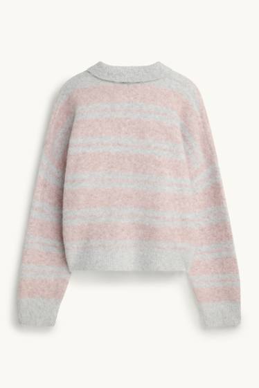 Women - Jumper - striped - gray / pink