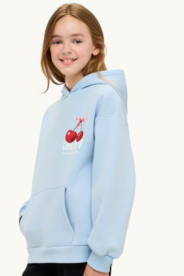 Kinderen: meisjes - Kers - hoodie - lichtblauw