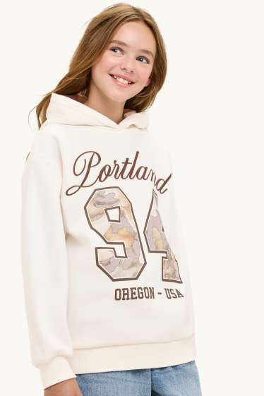 Enfants filles - Portland - sweat à capuche - marron / blanc crème