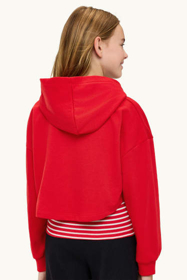 Kinder Mädchen - Kirsche - Set - Hoodie und Top - 2 teilig - Glanz-Effekt - rot / weiss