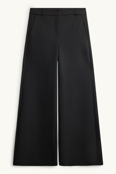 Damen - Stoffhose - High Waist - Wide Leg - strukturiert - schwarz