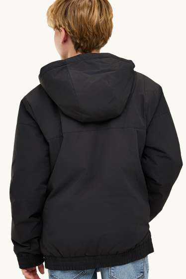 Children Boys - Rain jacket with hood - lined - water-repellent - black
