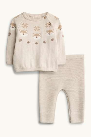 Baby Boys - Fox and snowflakes - newborn outfit - 2 piece - beige / brown