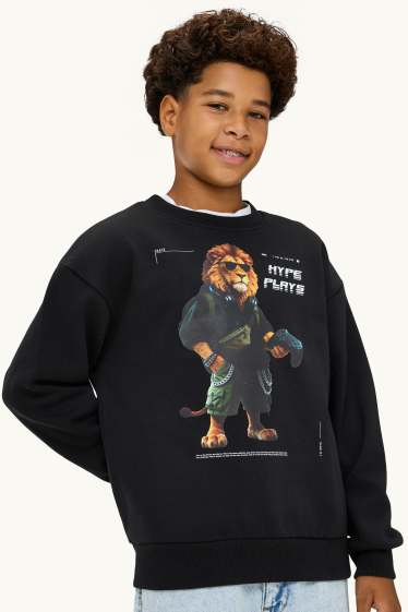 Enfants garçons - Lion et jeux vidéo - sweat - noir