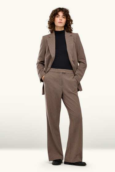 Dona - Pantalons formals - mid waist - wide leg - amb motiu - marró / blau fosc