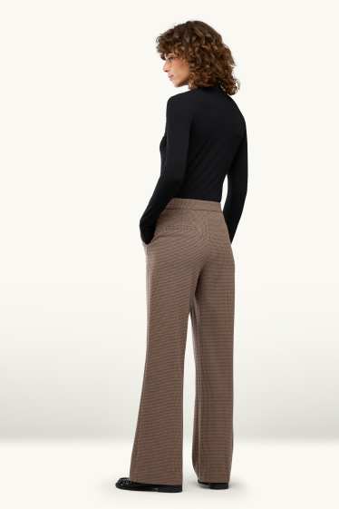 Dona - Pantalons formals - mid waist - wide leg - amb motiu - marró / blau fosc
