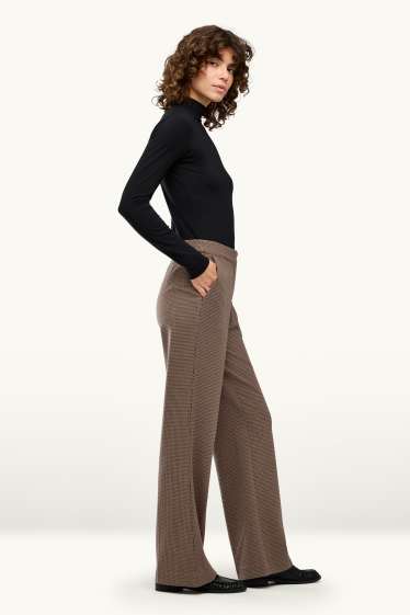 Dona - Pantalons formals - mid waist - wide leg - amb motiu - marró / blau fosc