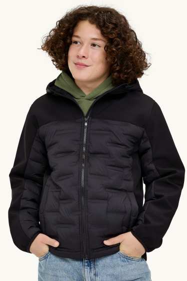 Children Boys - Softshell jacket with hood - water-repellent - black
