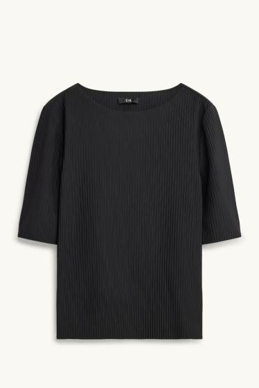 Donna - T-shirt - regular fit - a coste - nero