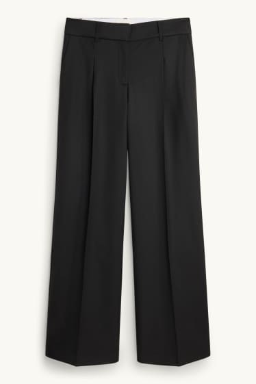 Dames - Pantalon - mid waist - wide leg - wolmix - zwart