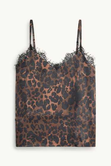 Damen - Crop Satin-Top - Leo-Print - braun
