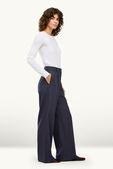 Damen - Business-Hose - High Waist - Wide Leg - dunkelblau